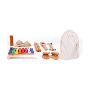 7-Piece Wooden Percussion Instruments with Canvas Bag Set for Children