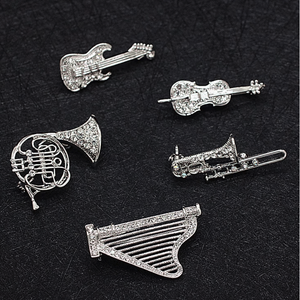 Music Bumblebees Music Jewellery Sparkling Silver Musical Instrument Metal Pin Brooch Cello, French Horn, Trombone and Harp | The Perfect Gift for Musicians