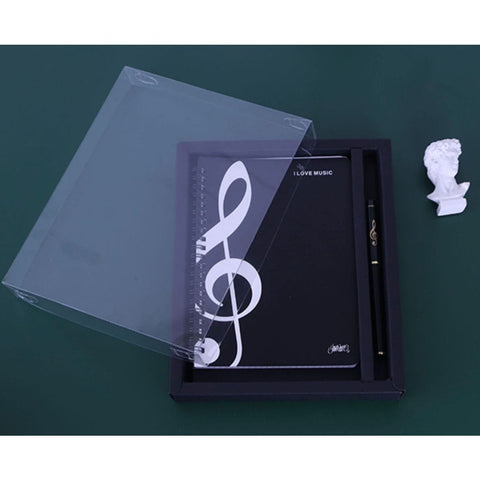 Image of Music Bumblebees Music Stationery Box Set with Black G Clef Pen and Music Themed Note Book