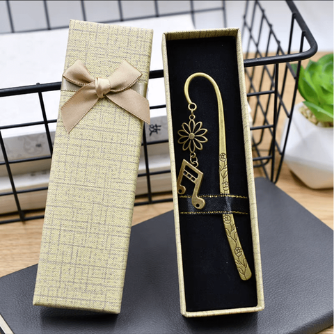 Image of Taobao Music Stationery Semiquaver G Clef or Semiquaver Metal Feather Bookmark in a Giftbox - Gold