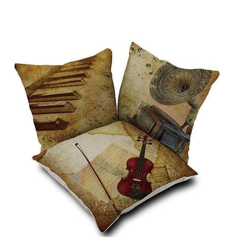 Image of Music Bumblebees Black with Piano and Music Notes Music Themed Cushion Pillow Case Cover with Music Notes and Piano Various Patterns - Keyboard, Guitar, Piano, Saxephone, French Horn, Trumpet