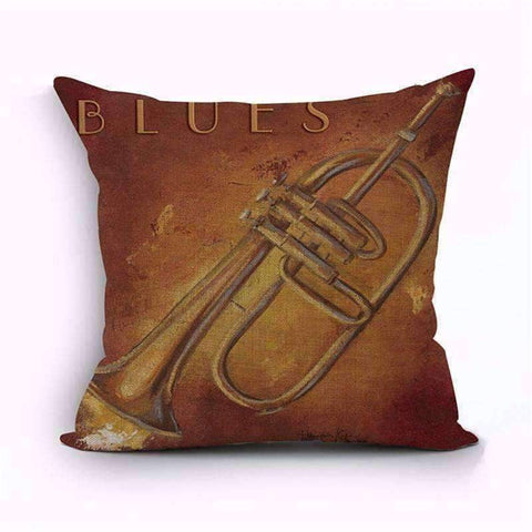 Image of Music Bumblebees Brown with Flugelhorn - Blues Music Themed Cushion Pillow Case Cover with Music Notes and Piano Various Patterns - Keyboard, Guitar, Piano, Saxephone, French Horn, Trumpet