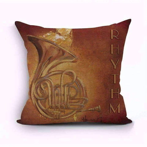 Image of Music Bumblebees Brown with French Horn Music Themed Cushion Pillow Case Cover with Music Notes and Piano Various Patterns - Keyboard, Guitar, Piano, Saxephone, French Horn, Trumpet