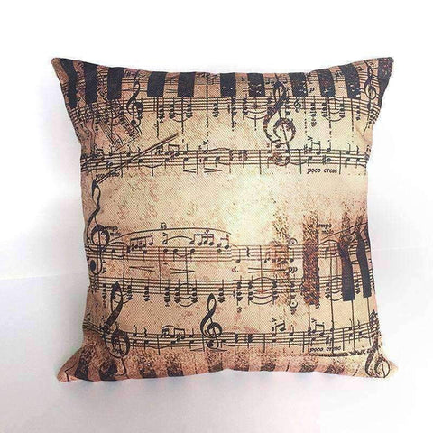 Image of Music Bumblebees Brown with Keys and Music Notes Music Themed Cushion Pillow Case Cover with Music Notes and Piano Various Patterns - Keyboard, Guitar, Piano, Saxephone, French Horn, Trumpet
