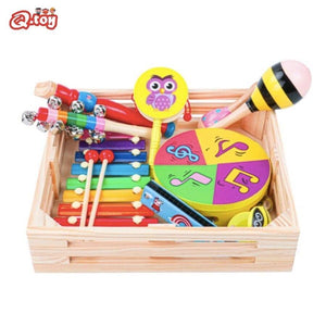 10-Piece Wooden Children's Musical Instrument Set with Storage Tray