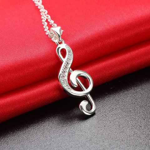 Image of G Clef / Treble Clef Music Note Necklace Silver with Crystals - Music Gift