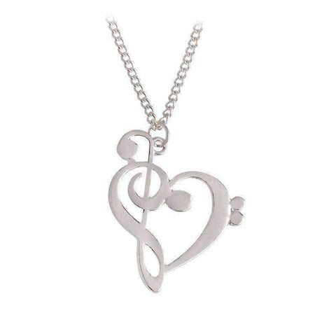 Image of vendor-unknown Featured Products,Music Gifts,Products,Mother's Day Special Silver G Clef and F Clef Heart Shape Necklace Silver and Gold - Music Gift