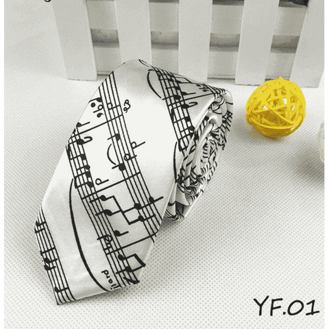 Image of vendor-unknown Featured Products,Products,Music Gifts,For Performers,For Him White Music Scores Music Themed Neck Ties - Music Notes, Guitars, Keyboard