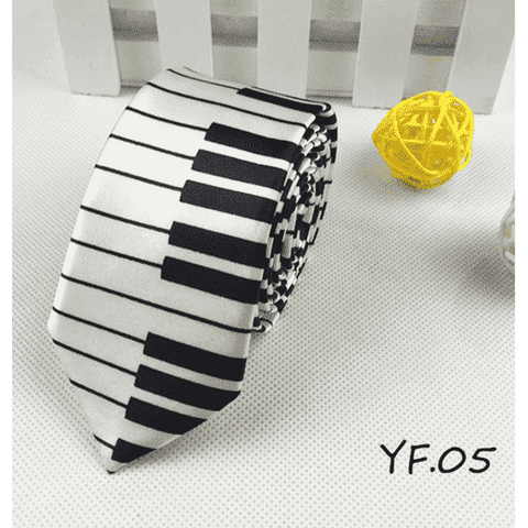 Image of vendor-unknown Featured Products,Products,Music Gifts,For Performers,For Him White Piano/Keyboard Music Themed Neck Ties - Music Notes, Guitars, Keyboard