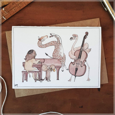 Image of The Jazz Swingers ~ Greeting Card featuring Watercolour & Ink Illustration by Stephanie Gray