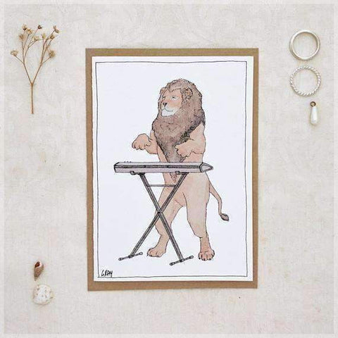 Image of Erlenmeyer Greeting Cards The Lion & His Keyboard ~ Greeting Card from Original Ink and Watercolour Painting by Stephanie Gray