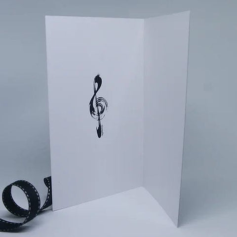 Image of Bright Butterfly Greeting Cards White Treble Clef On Black Greeting Card by Bright Butterfly