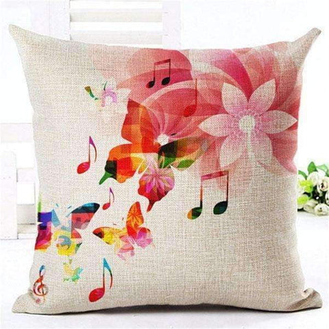 Image of Music Bumblebees Light Brown with Butterfly and Music Notes Music Themed Cushion Pillow Case Cover with Music Notes and Piano Various Patterns - Keyboard, Guitar, Piano, Saxephone, French Horn, Trumpet
