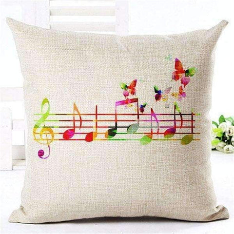 Image of Music Bumblebees Light Brown with Butterfly and Music Scores Straight Music Themed Cushion Pillow Case Cover with Music Notes and Piano Various Patterns - Keyboard, Guitar, Piano, Saxephone, French Horn, Trumpet