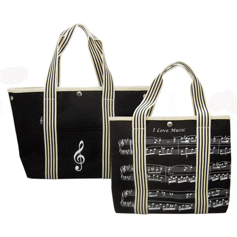 Image of Music Bumblebees Music Bag Canvas Tote Bag Black with Sheet Music Design