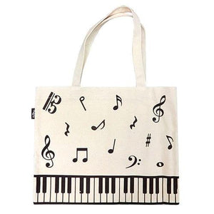 Music Bumblebees Music Bag Cream Canvas Tote Bag Music Notes and Keyboard Design