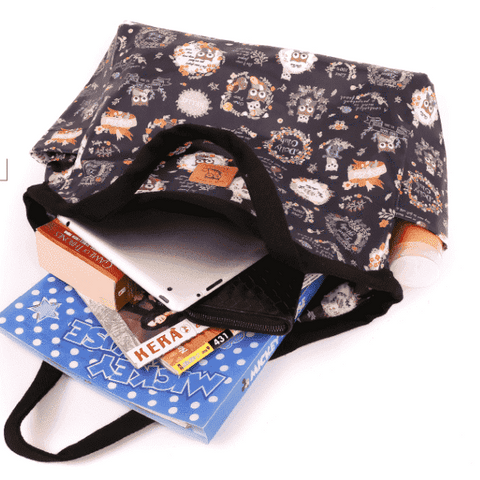 Image of Music Bumblebees Music Bag Large Classic Shoulder Bag (Water Resistant) (Blue Stripe on White Pattern) - Kittens & Keys Series