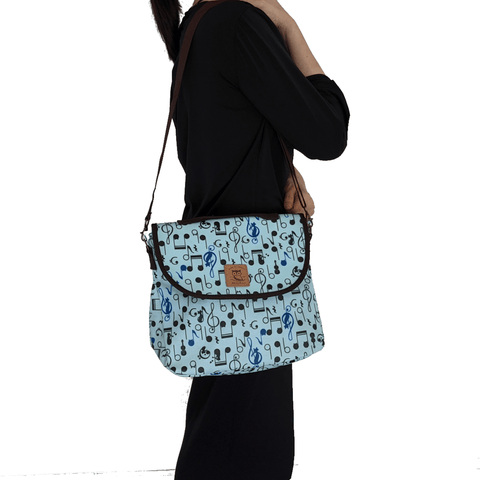 Image of Music Bumblebees Music Bag Music Notes Convertable Shoulder Bag and Backpack Blue (Water Resistant)