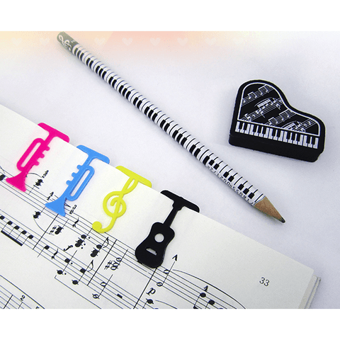Image of Music Bumblebees Music Bookmarks Music Themed Bookmark Paper Clips, Guitar, Trumpet and G Clef (Box of 40)