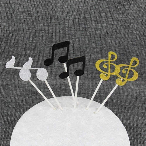 Image of Music Bumblebees Music Gifts,For Teachers Silver Music Notes Sticks for Cakes Cupcake Decorations - pack of 6