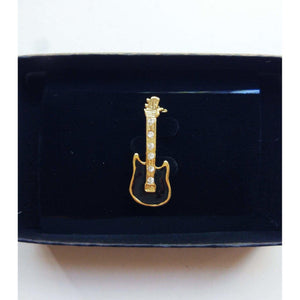 Luxurious Black & Gold Electric Guitar Lapel Pin - Crystal Accent Brooch (3cm) | Gift for Guitarists
