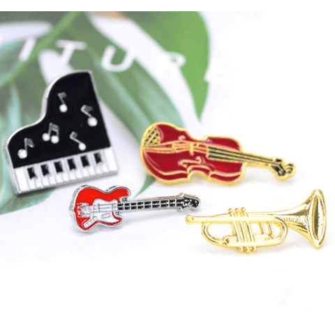 Image of Music Bumblebees Music Jewellery Musical Instrument Pins/Brooches - Piano, Violin, Electric Guitar and Trumpet