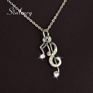 Music Bumblebees Music Jewellery Treble Clef and Beamed Semiquaver Music Notes Necklace Silver with Crystals- Music Gift