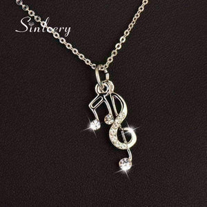 Music Bumblebees Music Jewellery Treble Clef and Beamed Semiquaver Music Notes Necklace Silver with Crystals- Music Gift