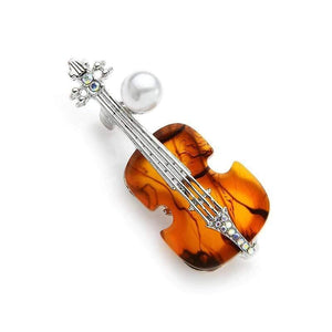 Music Bumblebees Music Jewellery Violin Brooch / Pin with Crystal and Pearl