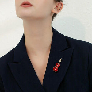 Stunning Violin Brooch - Red & Gold Enamel Music Pin | Perfect Gift for Classical Musicians
