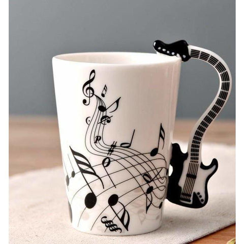 Image of Music Bumblebees Music Mug Black Electric Guitar Music Themed Mug with Electric Guitar Handle
