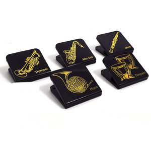 Music Bumblebees Music Stationery Square Black and Gold Clip - Timpani, Alto Sax, Oboe, Trumpet & Horn