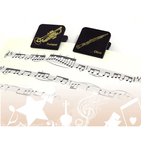 Image of Music Bumblebees Music Stationery Square Black and Gold Clip - Timpani, Alto Sax, Oboe, Trumpet & Horn