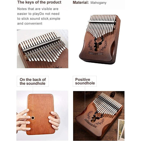 Image of Music Bumblebees Musical Handbells Cega 17 Notes Kalimba Natural Curved with Deer Sound Hole