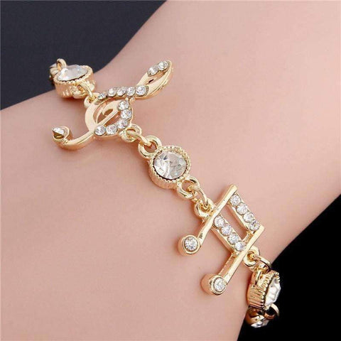 Image of Music Bumblebees Products,Music Gifts,New Arrivals,Mother's Day Gifts,For Her Ladies Bangle Bracelets with Music Notes Gold with Crystals