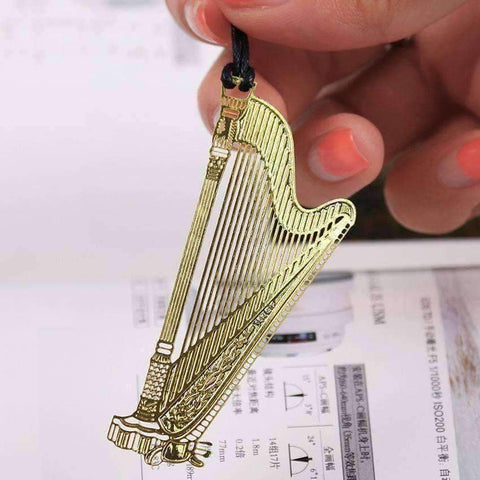 Image of Music Bumblebees Products,Music Stationery,Music Gifts,New Arrivals Harp Music Themed Gold Metal Bookmark Piano Guitar Bookmark