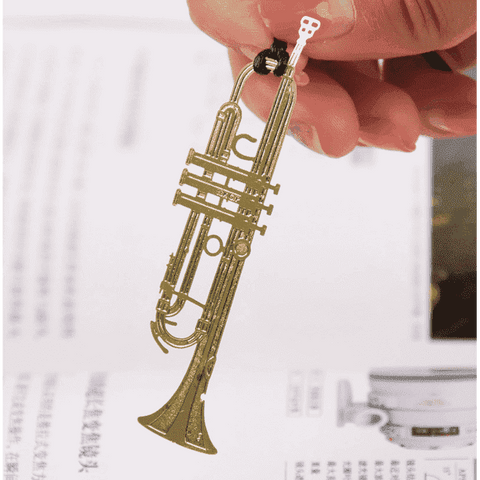 Image of Music Bumblebees Products,Music Stationery,Music Gifts,New Arrivals Trumpet Music Themed Gold Metal Bookmark Piano Guitar Bookmark