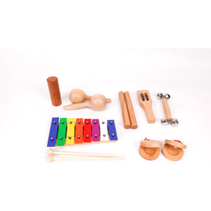 Music Bumblebees Children Musical Instrument Set 7-Piece Wooden Percussion Instruments with Canvas Bag Set for Children