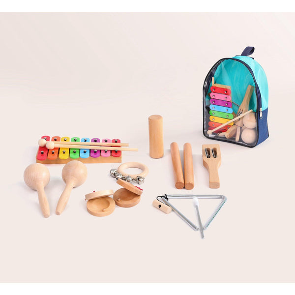 8-Piece Wooden Percussion Instruments with Backpack Set for Children ...