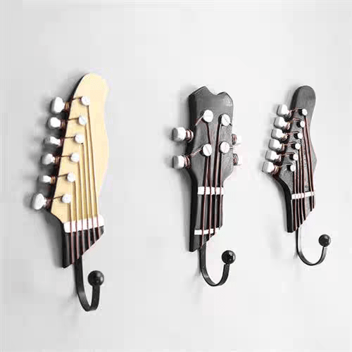 Music Bumblebees Household items Retro Guitar Heads Clothes Hat Hooks Hangers Wall Mounted Set of 3