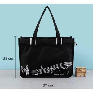 Music Themed Tote Bag Black with Music Score Design