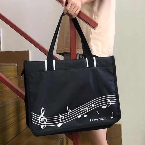 Image of Music Bumblebees Music Bag Music Themed Tote Bag Black with Music Score Design