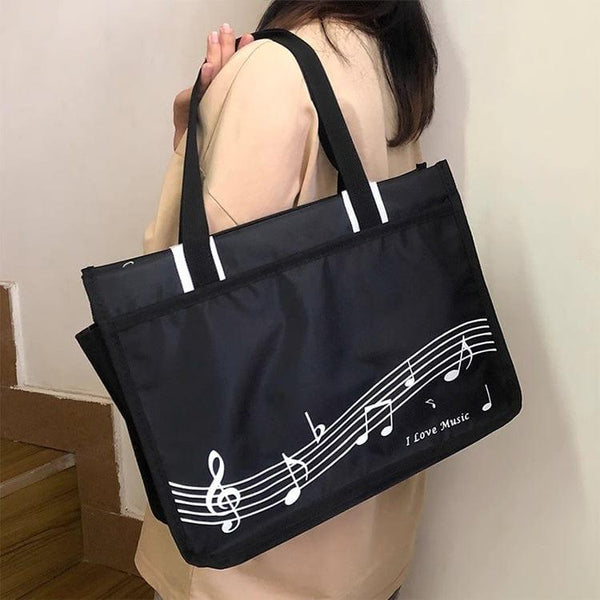 Music Themed Tote Bag Black with Music Score Design – Music Bumblebees