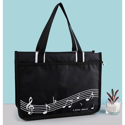 Image of Music Bumblebees Music Bag Music Themed Tote Bag Black with Music Score Design