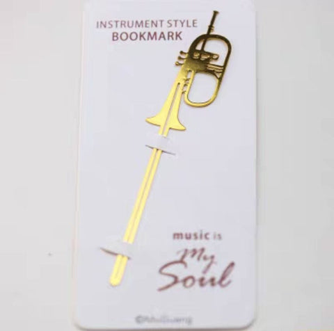 Image of Music Bumblebees Music Bookmarks Musical Instrument Gold Bookmark - Various Trumpet, French Horn, Cello and G Clef