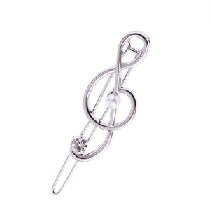 Music Themed Hair Clip - Silver with Pearl and Crystal