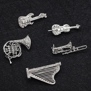Music Bumblebees Music Jewellery Sparkling Silver Musical Instrument Metal Pin Brooch Cello, French Horn, Trombone and Harp | The Perfect Gift for Musicians