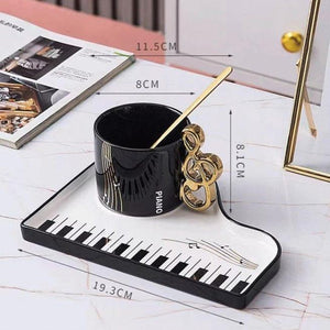 Melodious Piano Mug Set with Spoon and Saucer
