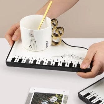 Image of Music Bumblebees Music Mug Music Themed Cup with G Clef Handle, Spoon and Grand Piano Plate