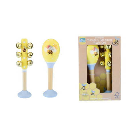 Image of Kaper Kidz Music Party Needs Bumblebees Maraca and Bellstick Children Musical Instrument Set